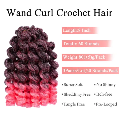 Vista 3 de Leeven Pelo corto de 8 pulgadas de Jamaica Bounce Wand Curl Crochet Hair Senegalese Twist sintético trenzado de pelo Ombre rosa Jumpy Wand Rizado