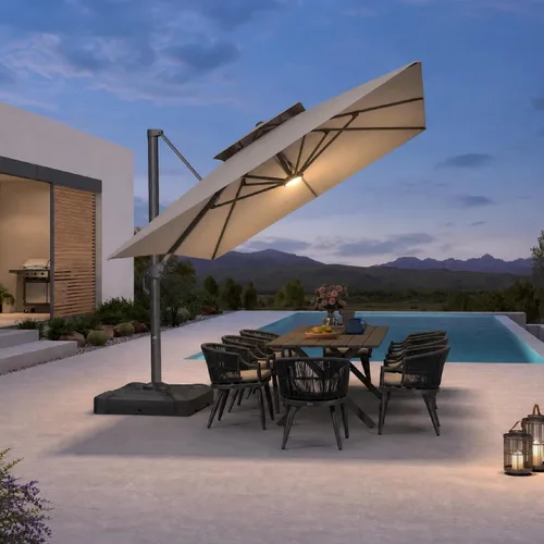 Vista 23 de PURPLE LEAF Sombrilla de Patio Voladiza de 10' x 13' para Exteriores con Base de 330 libras, Sombrilla Rectangular Grande Resistente al Viento