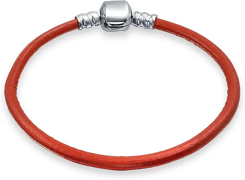 Vista 5 de Bling Jewelry Pulsera unisex simple de cuero genuino negro rosa rojo para abalorios europeos para mujeres adolescentes plata esterlina .925 cierre