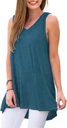 Vista 2 de AWULIFFAN Remera de verano tipo túnica sin mangas con cuello en V para mujer