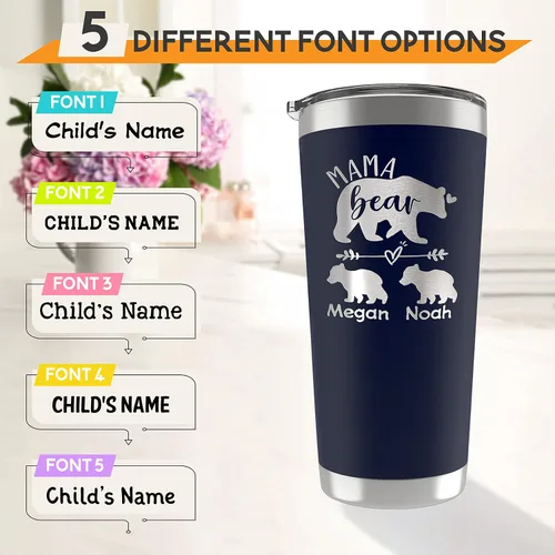 Vista 2 de Vaso personalizado con nombres grabados de hasta 6 cachorros, 5 fuentes, 13 colores, regalos para mamá de parte de su hija o hijo