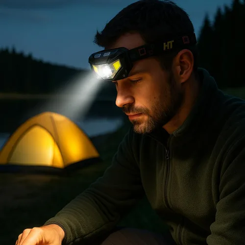 Vista 7 de Linterna frontal – 1200 lúmenes ultra brillante LED recargable con luz blanca y roja – Faros delanteros impermeables con sensor de movimiento