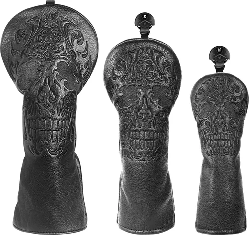 Vista 8 de Craftsman Golf Fundas para Cabezas de Palos de Golf de Calavera Esqueleto Negro para Maderas, Drivers, Híbridos y Hierros