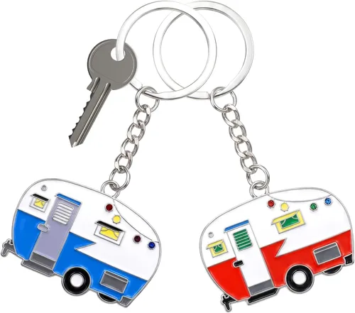 Vista 10 de 2 Piezas Llavero de Caravana, Llavero de Caravana RV Accesorios de Caravana para Remolques de Viaje Llavero Retro de Coche de Camping