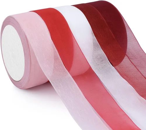 Vista 9 de Cinta de organza transparente, 1 pulgada x 125 yardas, 5 rollos de otoño para envoltura de regalos, ramos, bodas, decoración de fiestas, otoño