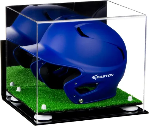 Vista 30 de Better Display Cases Vitrina acrílica para casco de bateo de béisbol con espejo, elevadores rosados, montaje en pared y base de espejo (V22/A012)
