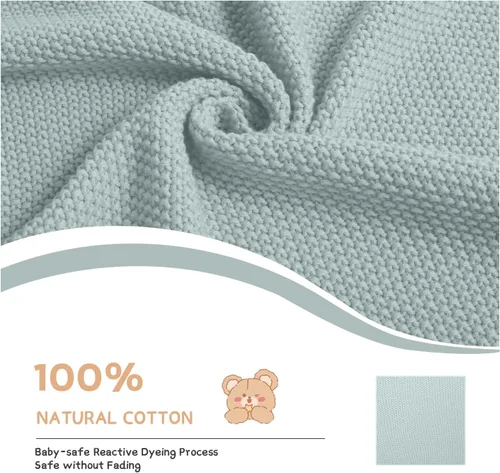 Vista 3 de Mantas de bebé de algodón 100% tejidas suaves y cálidas con encaje para recién nacidos, para habitación del bebé, mantas de recepción, 76 x 101 cm