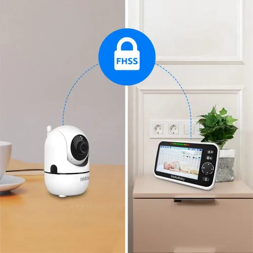 Vista 8 de HelloBaby - Monitor de bebé de 5 pulgadas con batería de 26 horas, 2 cámaras con zoom, inclinación y panorámica, monitor de video y audio con rango