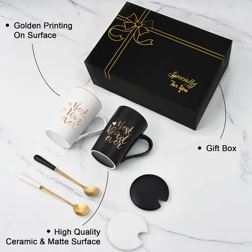 Vista 5 de YHRJWN Los mejores regalos para mamá y papá, Tazas para mamá y papá, Mejor taza de café para padres, Regalos de Navidad para padres de hija e hijo
