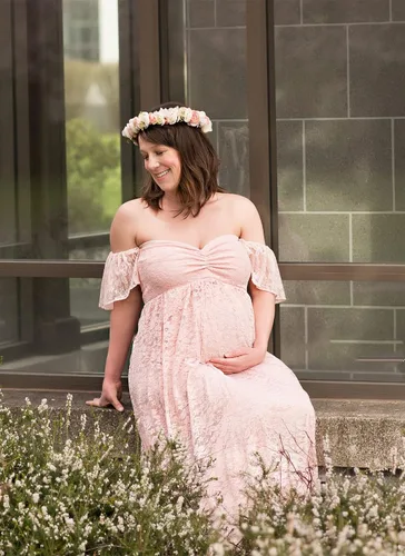 Vista 6 de ZIUMUDY Fotografía Vestido de maternidad fuera del hombro Encaje Baby Shower Vestido de novia embarazada
