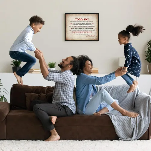 Vista 5 de AMERICAN LUXURY GIFTS Impresión artística de pared con texto en inglés "To My Son", "Love Dad", impresión familiar inspiradora de 10 x 8 pulgadas