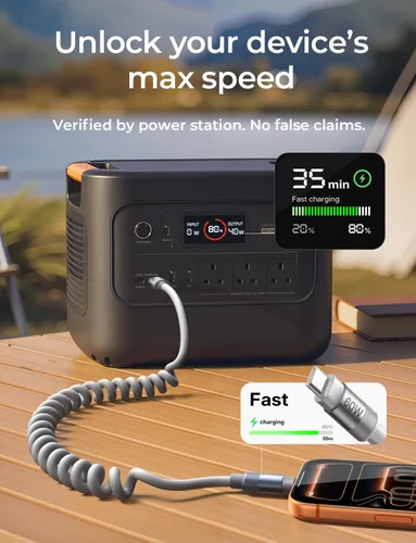 Vista 2 de LISEN Paquete de 2 cables USB C en espiral de 60 W, cable C a C de carga Gris espacial