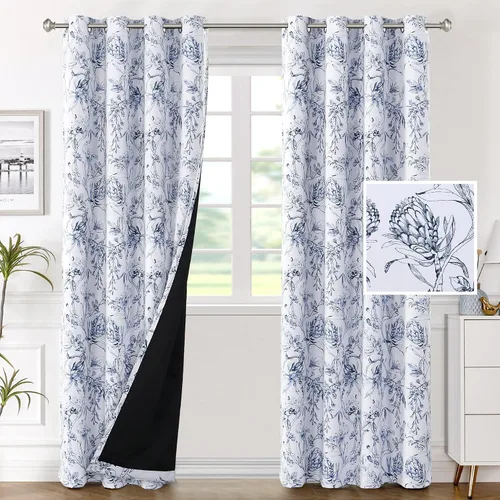 Vista 15 de H.VERSAILTEX - Cortinas 100% blackout con estampado floral de cattleyas, 45 pulgadas de largo, juego de 2 paneles térmicos con forro negro, a prueba