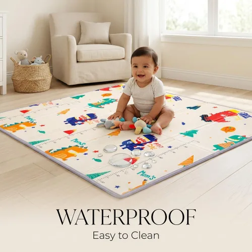 Vista 7 de Alfombra de juego extra grande para bebés de 79 x 59 pulgadas, espuma protectora gruesa de 0.6 pulgadas (no tela), impermeable, plegable y portátil