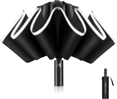 Vista 9 de XIXVON Umbrella Pro Protección UV UPF 50+ 99%, tira de seguridad reflectante, resistente al viento, portátil de viaje, automático, paraguas X2