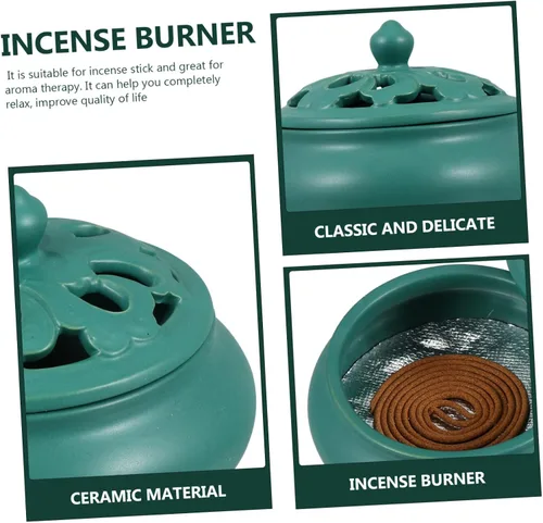 Vista 5 de Artibetter Cerámica Decoración Carbón Incienso Quemador Carbón Titular Cono Cerámica Incienso Tazón Cerámico