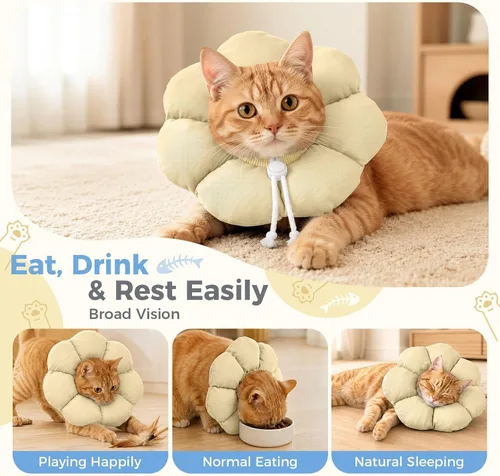 Vista 4 de Avont Soft Cat Cone S Apricot Post-Surgery Anti-Lick Ajustable Albaricoque