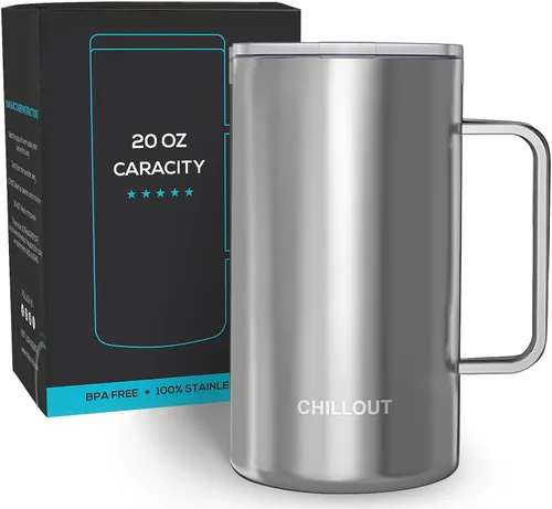 Vista 23 de Chillout Life - Taza de café con aislamiento térmico al vacío, acero inoxidable, mango y tapa, 16 onzas