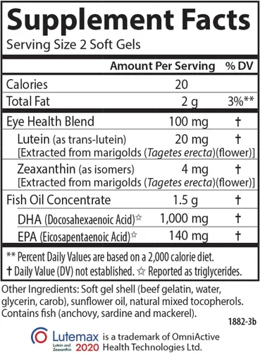 Vista 4 de Carlson Super DHA Plus Luteína, 1000 mg, DHA, 20 mg de luteína, 120 cápsulas blandas Lutemax 2020; capturado salvaje; de origen sostenible