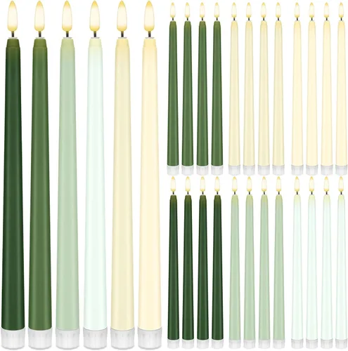 Vista 17 de Baquler 24 velas cónicas sin llama de flores silvestres de 11 pulgadas, funciona con pilas, velas LED de plástico con degradado parpadeante