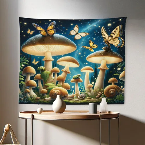 Vista 94 de Ambesonne Tapiz hippie, abrazo de hongos de ensueño y árbol de la vida místico y mandal verde, decoración de tela para colgar en la pared