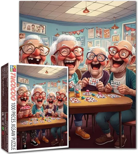 Vista 8 de Rompecabezas de mujer vieja de 1000 piezas para adultos, familias (niña, dama, pizza, naipe, vino tinto, amigas) piezas que encajan perfectamente