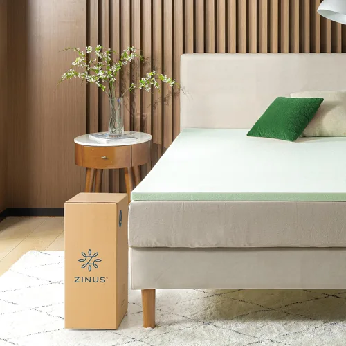 Vista 4 de ZINUS Cubrecolchón de espuma viscoelástica de té verde de 1.5 pulgadas, ropa de cama para dormitorio, capa de alivio de presión, ideal para aliviar