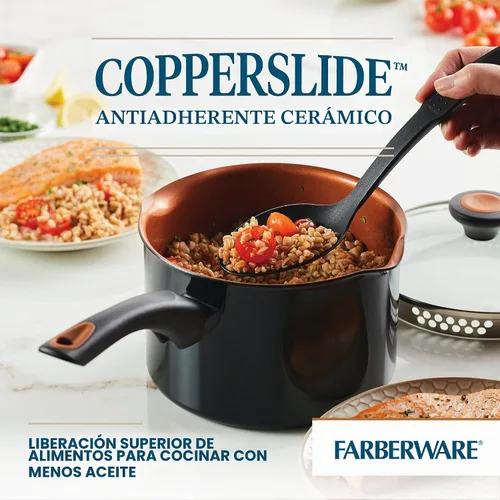 Vista 2 de Farberware Glide - Sartén antiadherente de cerámica de cobre, 3 cuartos de galón