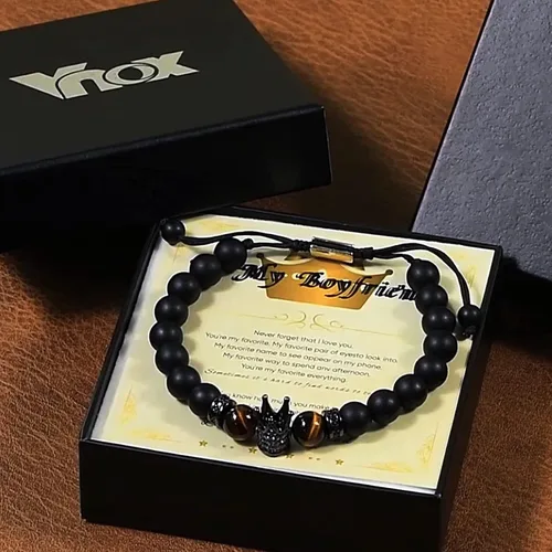 Vista 6 de VNOX Pulsera de regalo para hombres Pulseras de cuentas de ojo de tigre hechas a mano para hombres, cuentas de yoga, regalo para aliviar el estrés