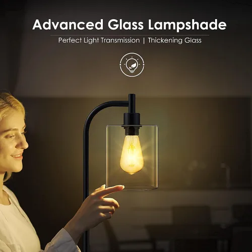 Vista 3 de BoostArea Lámpara de pie con pantalla de vidrio, lámpara de pie industrial moderna con interruptor de pie, brillante lámpara LED de 6 W para sala