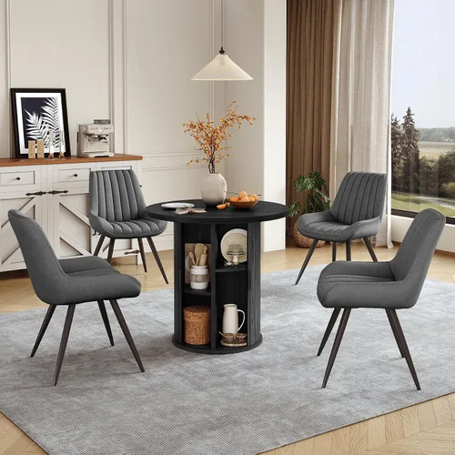 Vista 134 de Miereirl Moderno juego de comedor de 5 piezas para mesa redonda de madera de 4,31.5 pulgadas con estante de almacenamiento semiabierto y puerta