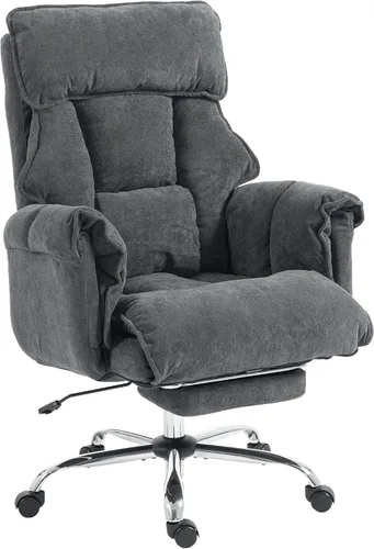 Vista 11 de HOMCOM Silla de escritorio cómoda reclinable con reposapiés, asiento extra Blanco crema
