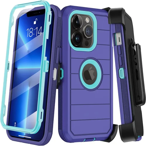 Vista 8 de KECAI Funda para iPhone 13 Mini con Protector de Pantalla Integrado, Funda con Clip para Cinturón, Resistente de Servicio Pesado a Prueba de Golpes