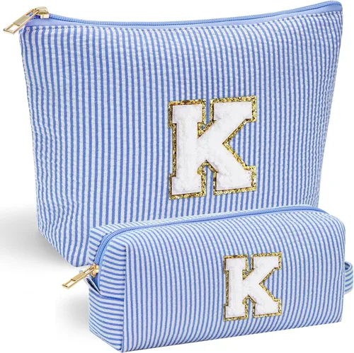 Vista 9 de YOOLIFE Regalos del Día de la Madre para Mujeres, Bolsa de Maquillaje con Iniciales, Bolsa de Maquillaje para Viaje, Bolsa de Maquillaje Negro