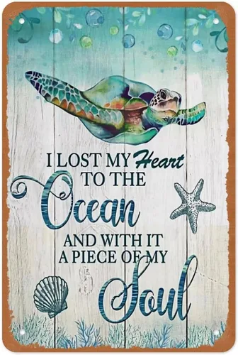 Vista 9 de Cartel de metal con texto en inglés «To The Ocean I Go To Lose My Mind And Find My Soul» de tortuga marina de 12 x 8 pulgadas, decoración de pared