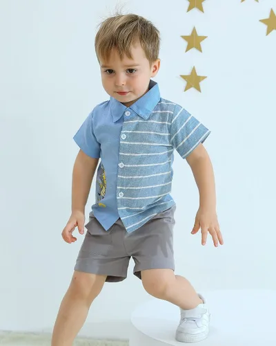 Vista 3 de Ropa para niños pequeños, conjunto de camisa de verano, pantalones cortos, ropa de algodón para niños pequeños
