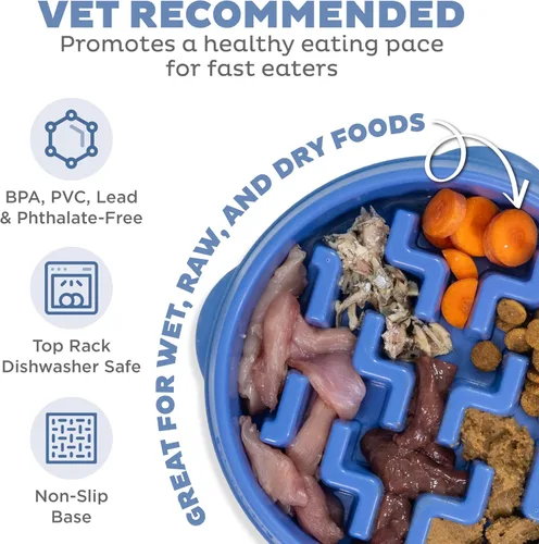 Vista 3 de Outward Hound Fun Feeder Slo Bowl Cuenco para perro de alimentación lenta, mediano/pequeño, color azul