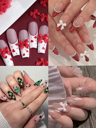 Vista 4 de CYHYII - Lazos 3D para arte de uñas, lazos coloridos mezclados con pajarita roja, verde, azul, diamantes de imitación para uñas, parte trasera