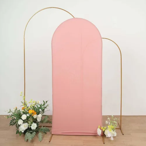 Vista 7 de Efavormart - Cubierta de fondo de elastano rosa polvorienta de 6 pies, ajuste personalizado de 2 caras, funda de arco superior redonda