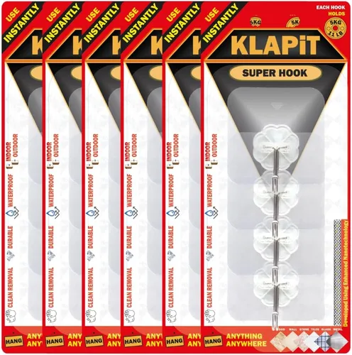 Vista 16 de KLAPiT Super Hook - Ganchos de pared adhesivos de alta resistencia, soporta hasta 11 libras, impermeable, sin daños, fácil de instalar en azulejos