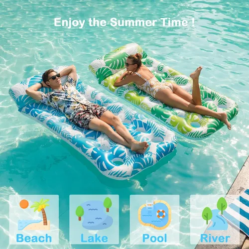 Vista 12 de FindUWill Inflatable Pool Float Lounger, 2 Pack Pool Floaties Rafts for Adults, Floating Lounger with Headrest