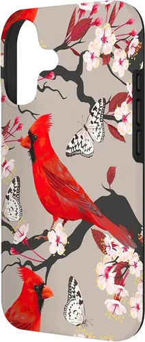 Vista 2 de Women Girls Cardinals Red with Floral Butterfly Case for iPhone 17
