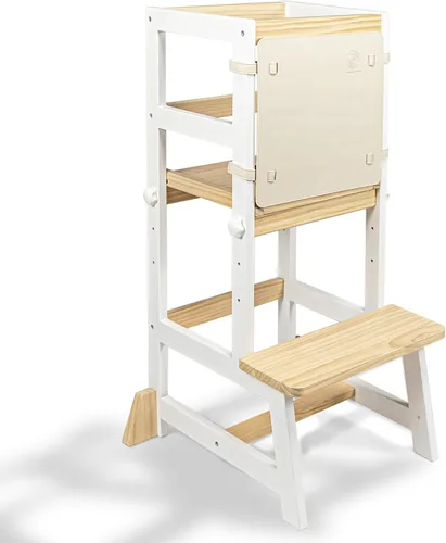 Vista 9 de Taburete de cocina para niños pequeños con alfombrilla antideslizante, Taburete de aprendizaje Montessori de madera para niños de Wood City, Torre