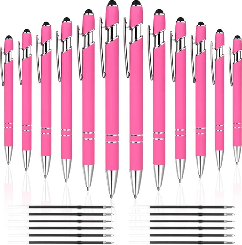 Vista 8 de 12 unidades 2 en 1 bolígrafo con punta de lápiz capacitivo, 1,0 mm de tinta negra, bolígrafo metálico con punta de lápiz capacitivo para pantallas