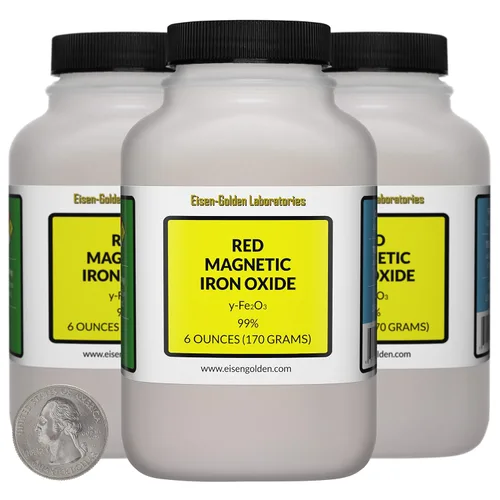 Vista 8 de Óxido de hierro magnético rojo [y-Fe2O3] 99% USP polvo de grado alimenticio 12 onzas en 4 botellas