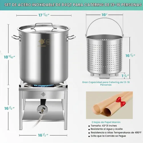Vista 2 de ARC 84QT - Olla para hervir mariscos de acero inoxidable con quemador