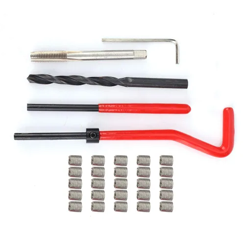 Vista 6 de Kit de reparación de roscas de 30 piezas, M6 x 1 (longitud 2D) de acero inoxidable torcido, herramienta de inserción roscada, kit de reparación