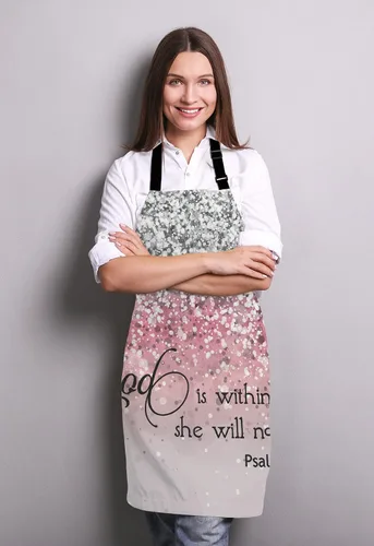 Vista 3 de Salmo 46:5 God is Within Her,She Will Not Fall- Delantal con versículo bíblico para el hogar, cocina, impermeable, cocina, horneado, jardinería