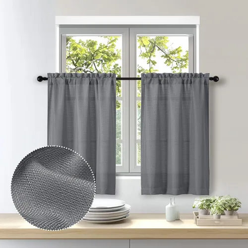 Vista 20 de OWENIE Bob Juego de 2 Paneles de Cortinas Negras de Cocina para Ventanas de 36 Pulgadas de Largo, Cortinas Cortas de Café con Textura de Lino