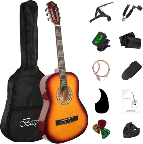 Vista 7 de Guitarra Acústica Negra para Principiantes de 30 pulgadas, Paquete de Inicio, Guitarra para Estudiantes/Niños con Funda, Correa, 2 Púas, Cuerdas